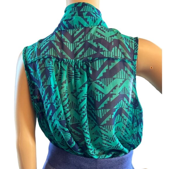 Paper Crane Printed Tie-neck Sleeveless Blouse Size Small - Picture 2 of 5